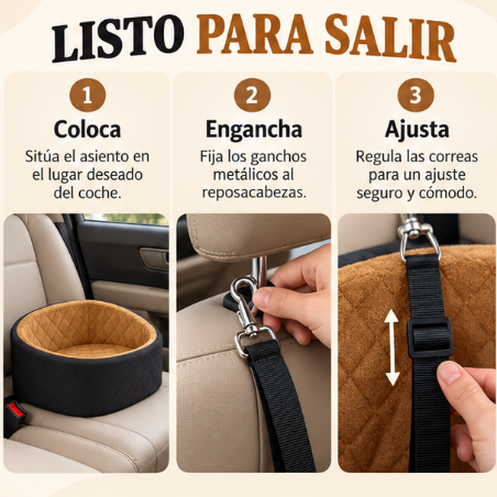 Pasos de instalación del asiento de coche RoamPaw